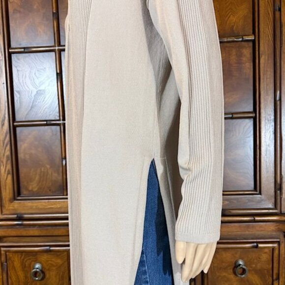 Marla Wynne Taupe Ribbed Inserts High Side Slits Cardigan - Picture 13 of 16